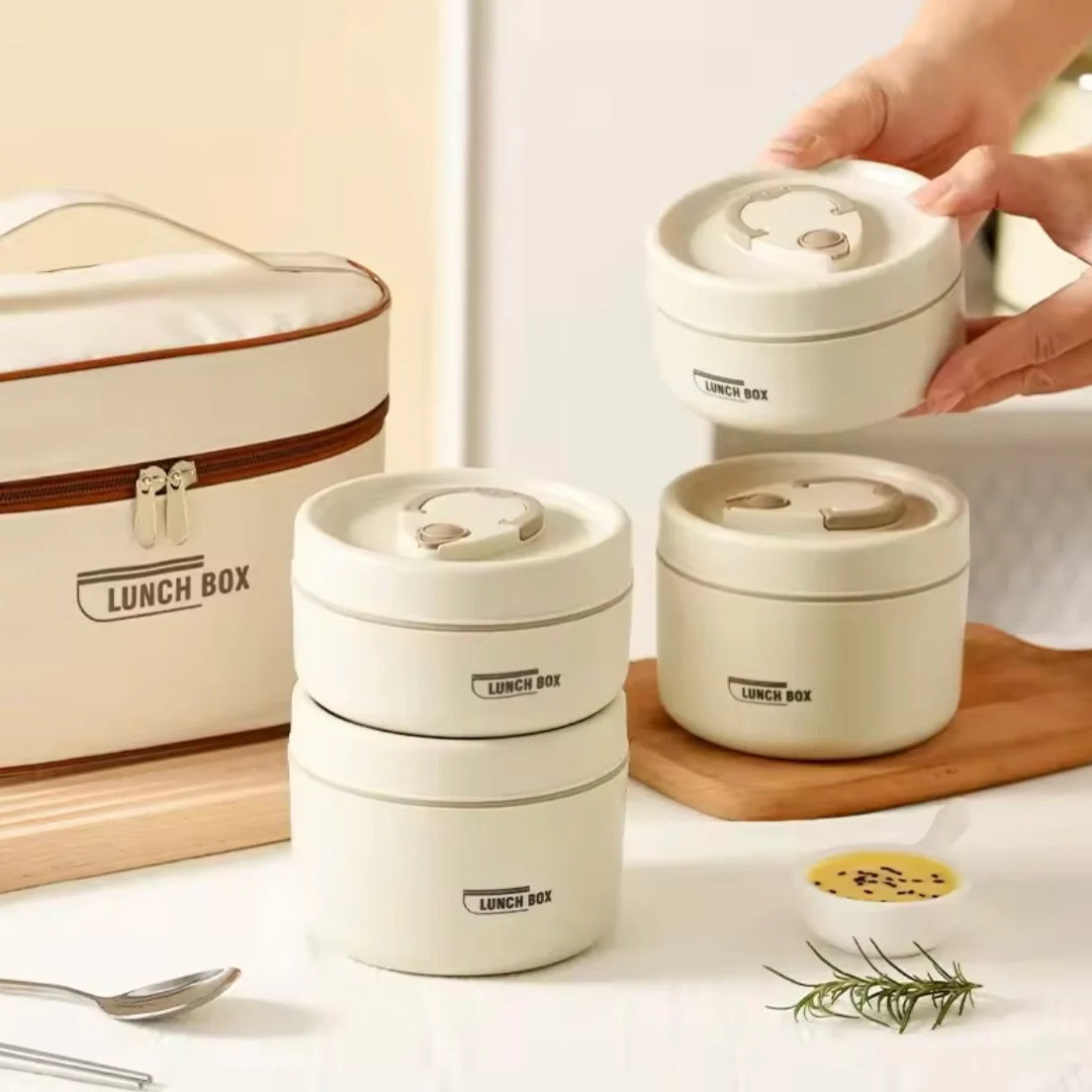 Japanese Style 4 Pcs Stainless Steel Insulated Lunch Box Set with Carry Bag