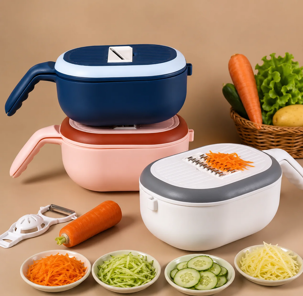 Multifunctional Vegetable Slicer with Drain Basket & Storage Container