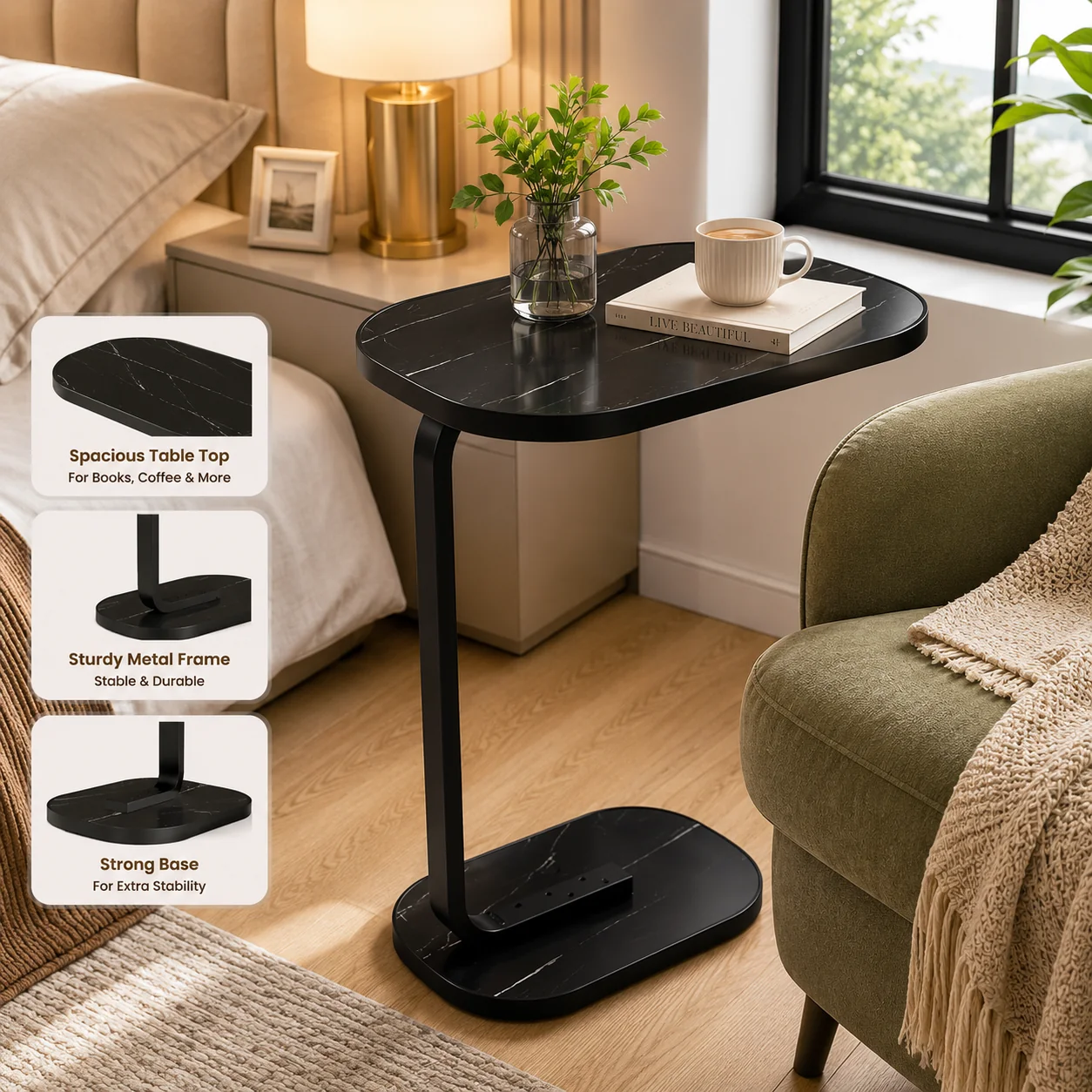 Multifunctional Wooden Bedside & Sofa Side Table – Square Mini Coffee Table