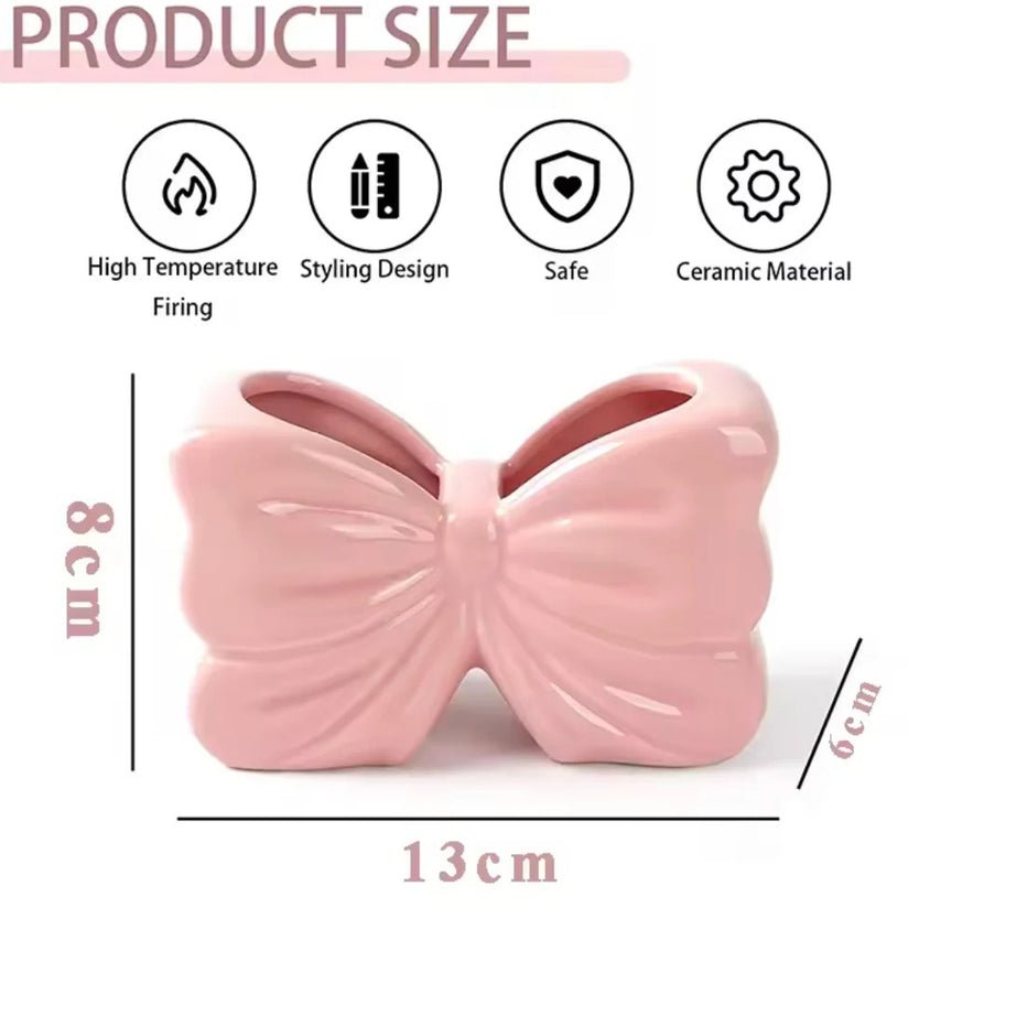 Elegant Bow Shape Ceramic Cosmetic Brush Organizer & Vanity Holder