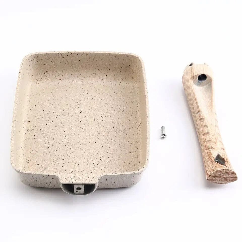 Square Ceramic Non Stick Frying Pan with Wooden Handle | Omelette & Egg Pan