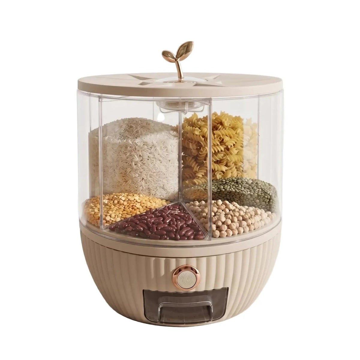 6-Grid 360° Rotating Grain & Rice Dispenser – Multi-Compartment Kitchen Storage