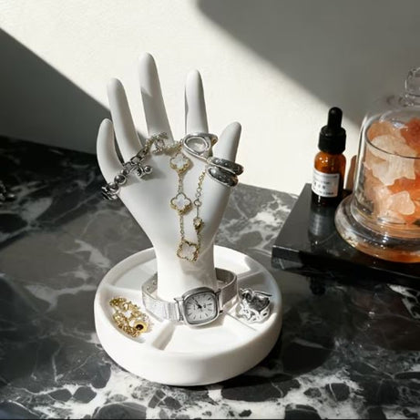 Hand Style Jewellery Stand with Dish Base for Rings & Necklaces