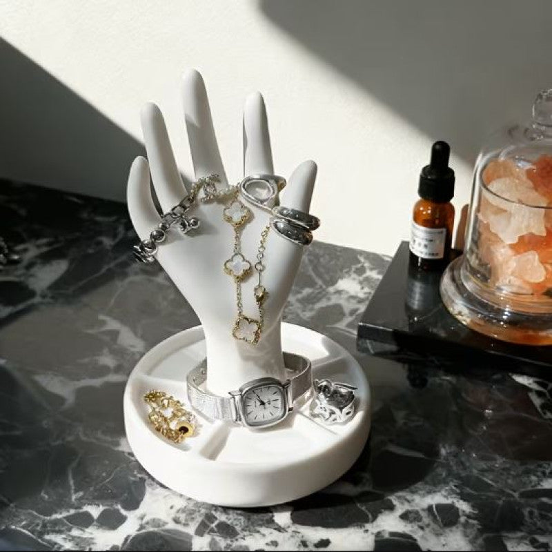 Hand Style Jewellery Stand with Dish Base for Rings & Necklaces