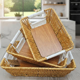 Set Of 3 Rectangular Rattan Basket Non Woven Imitation Bread Basket Fruit Basket
