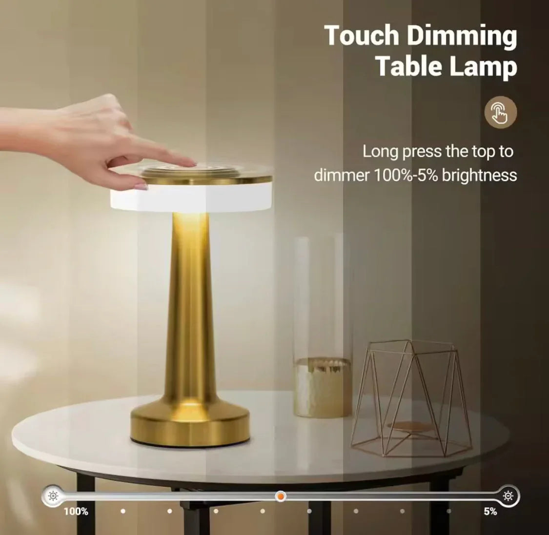 LED Touch Table Lamp - Modern Gold Finish