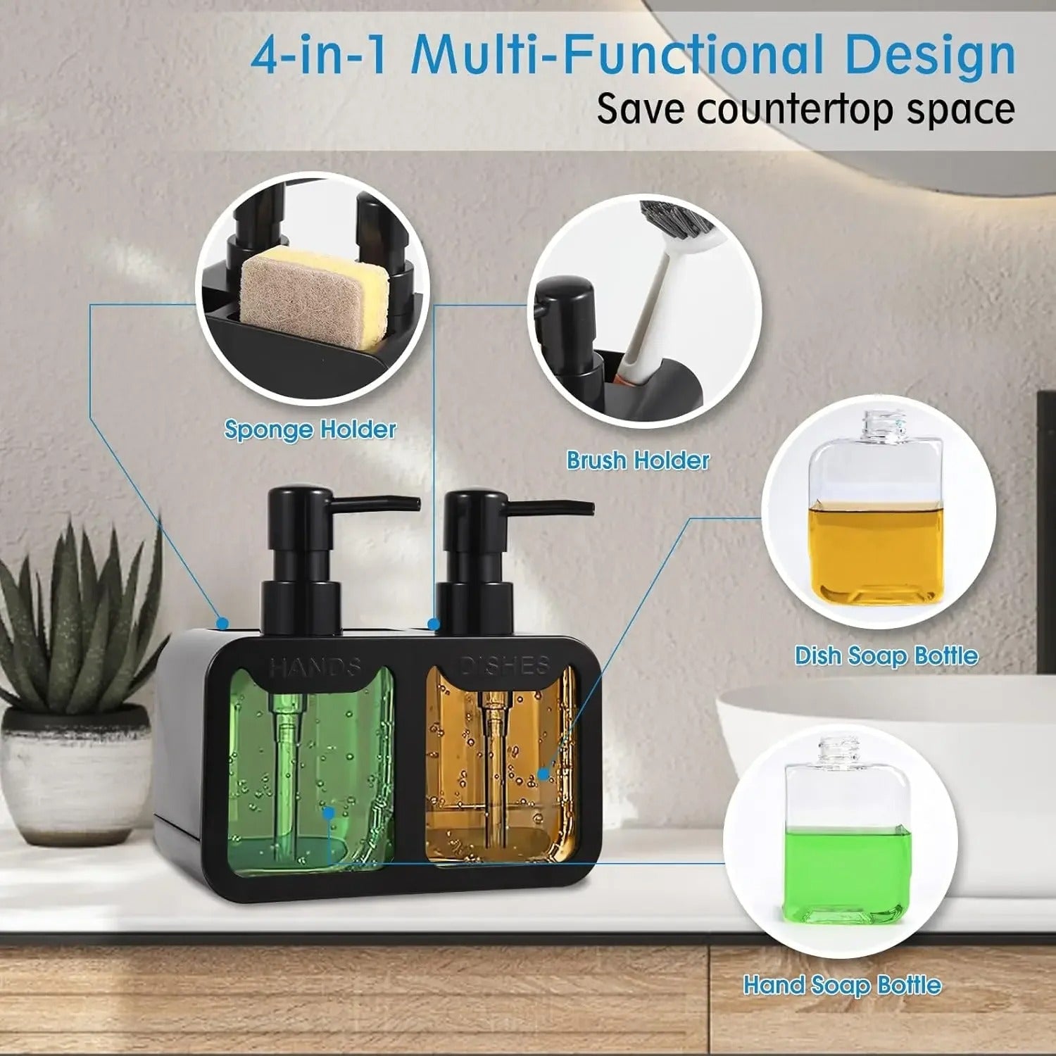 4-in-1 Multi-Functional Kitchen Sink Organizer & Dual Dispenser