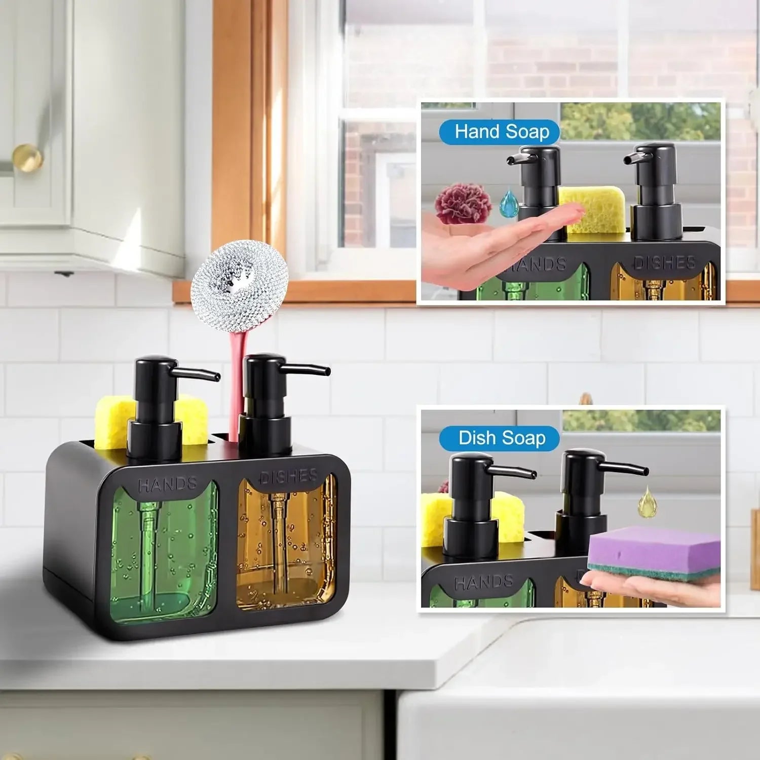 4-in-1 Multi-Functional Kitchen Sink Organizer & Dual Dispenser