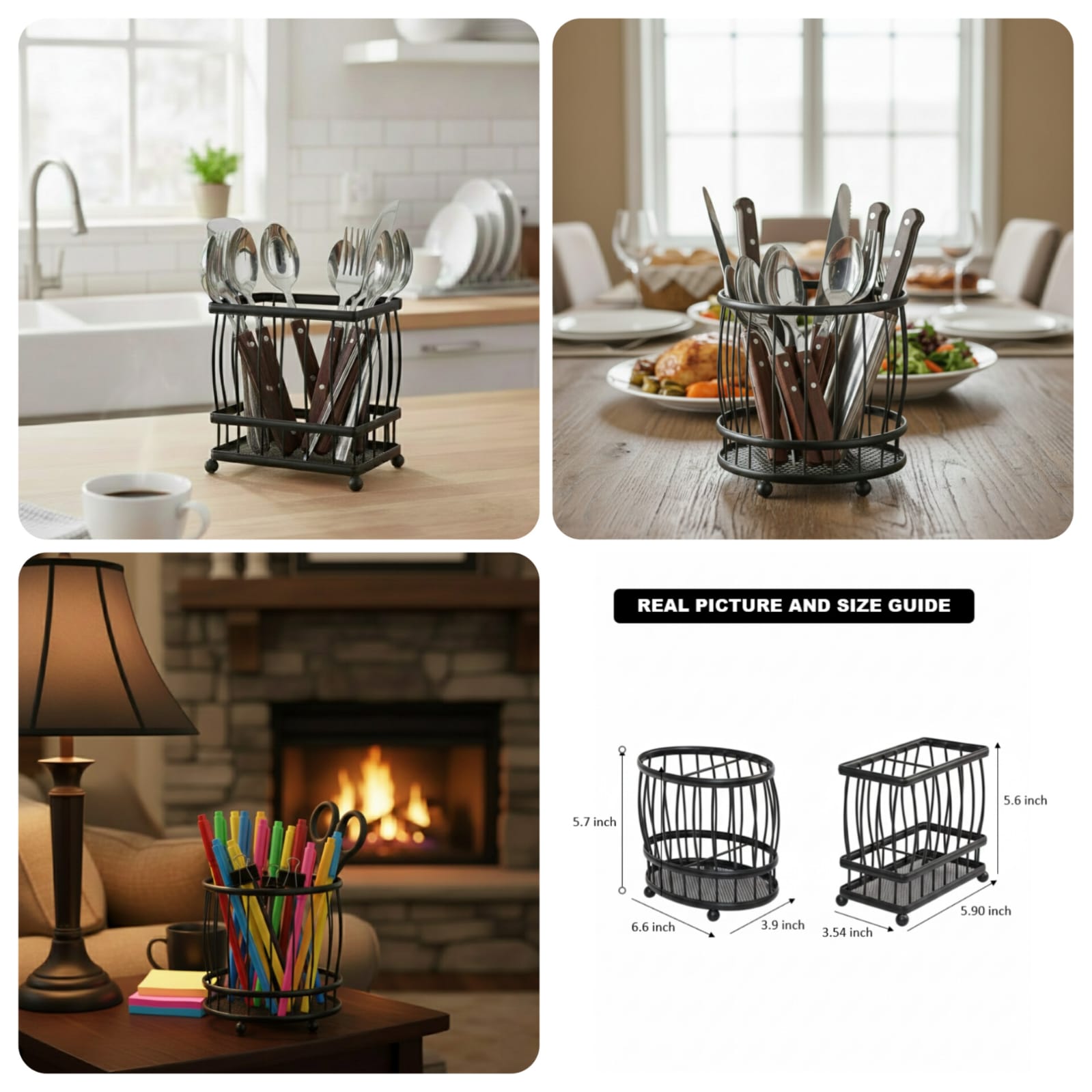Metal Wire Cutlery Caddy Kitchen Utensil & Stationery Holder view 6 - Nexusmart Pakistan