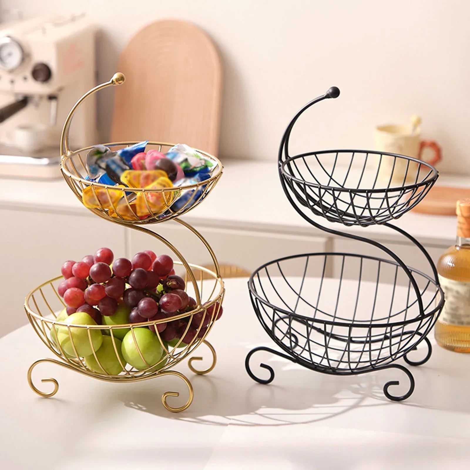 Modern Fruit Basket Stand 2-Tier Storage Basket