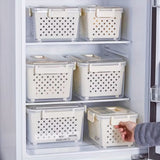 China imported Fresh Box six-piece fridge organizer set, three transparent containers with removable drainage baskets and locking lids on refrigerator shelves