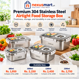 MTM Premium 304 Stainless Steel Food Storage Box – official NexusMart.pk branded main image with four capacities and benefits