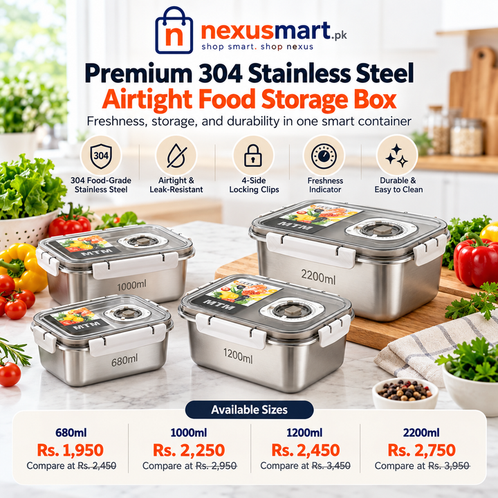 MTM Premium 304 Stainless Steel Airtight Food Storage Box – 680ml to 2200ml