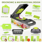 Multifunctional vegetable slicer and chopper set with collection basket, kitchen cutting accessories – product photograph