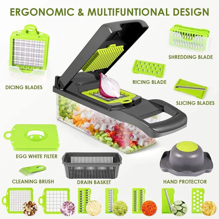 Multifunctional Vegetable Slicer & Chopper with Drain Basket – Manual Kitchen Cutter