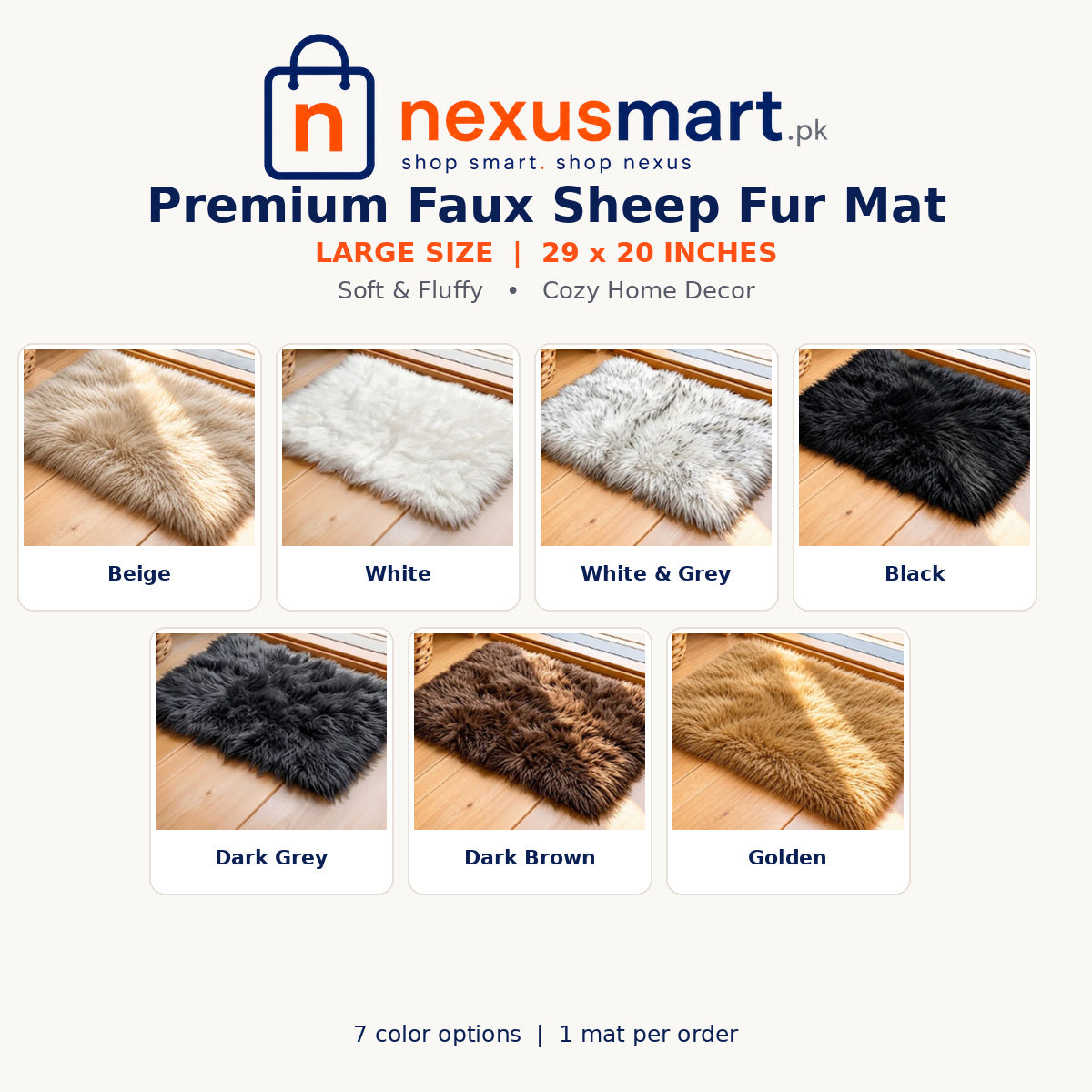 Premium Faux Sheep Fur Mat Large 29 x 20 Inches – NexusMart.pk branded color chart