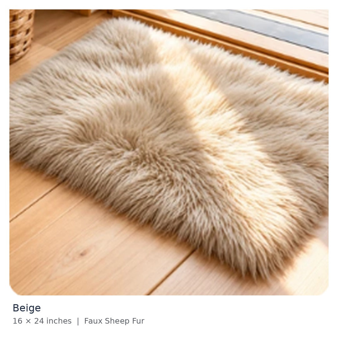 Beige premium soft faux sheep fur mat 16 x 24 inches