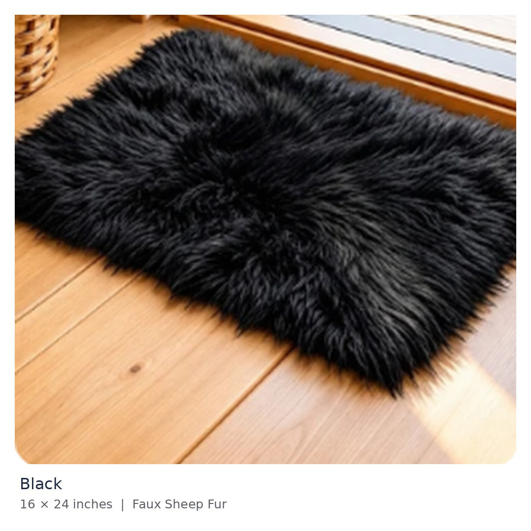 Black premium faux sheep fur mat 16 x 24 inches