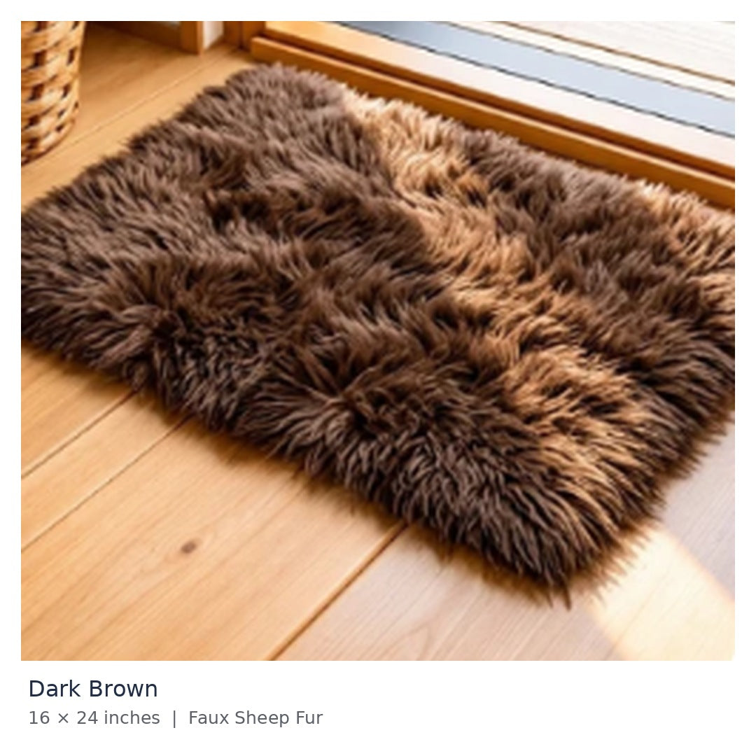 Dark Brown premium faux sheep fur mat 16 x 24 inches