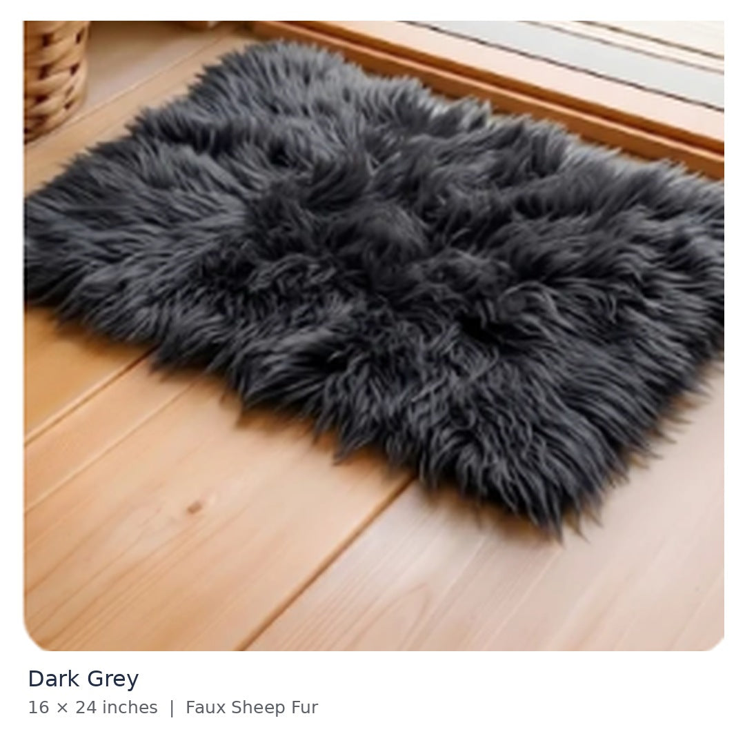 Dark Grey premium faux sheep fur mat 16 x 24 inches