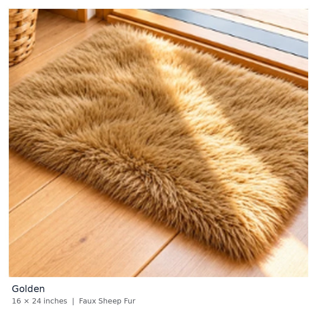 Golden premium faux sheep fur mat 16 x 24 inches