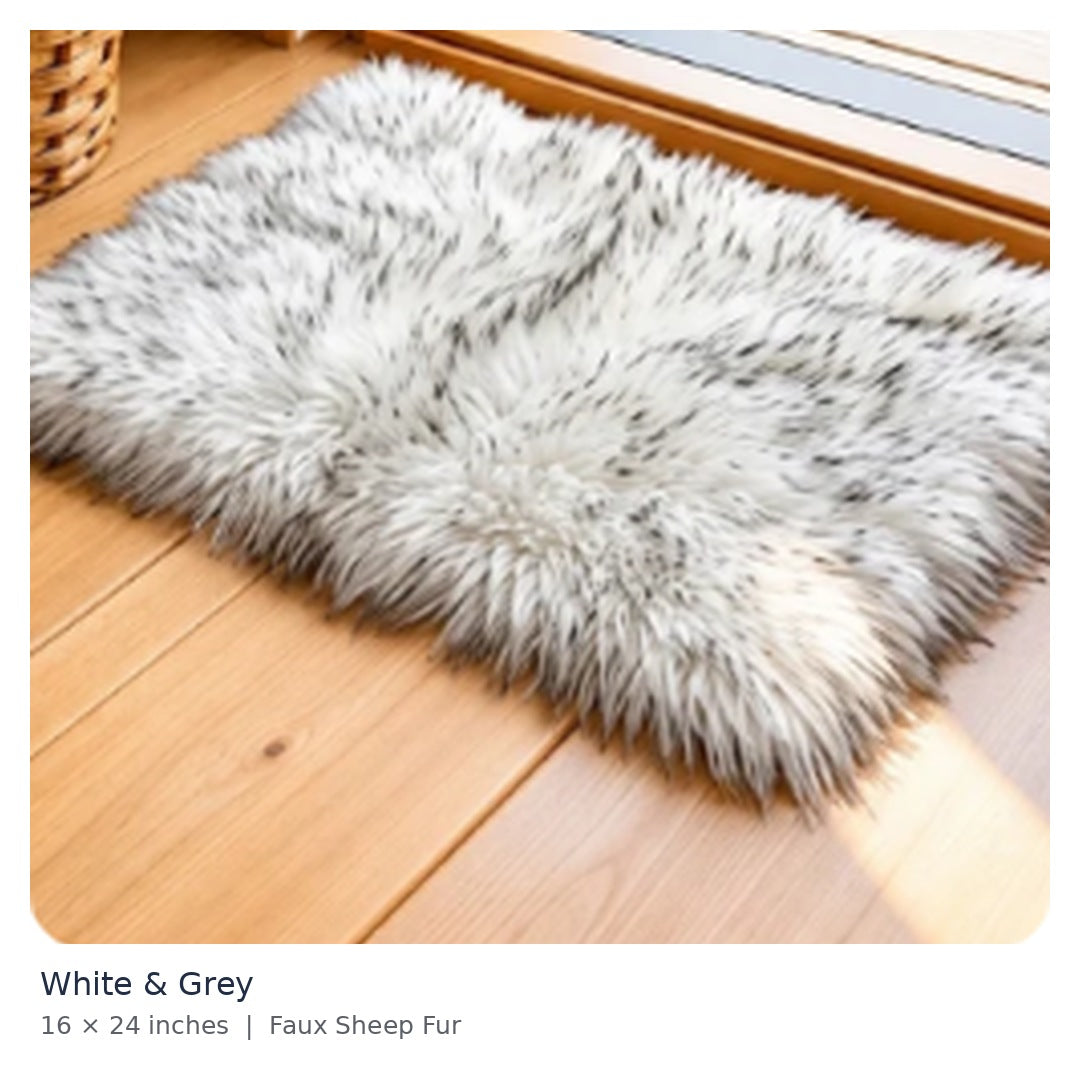 White and Grey premium faux sheep fur mat 16 x 24 inches