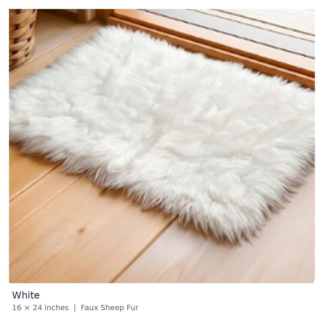 White premium faux sheep fur mat 16 x 24 inches