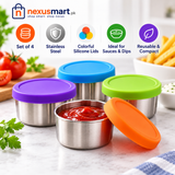 Set of 4 Stainless Steel Sauce Containers with Colorful Silicone Lids – NexusMart.pk official branded product image
