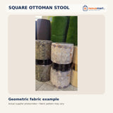 Square upholstered ottoman – geometric pattern, supplier video still