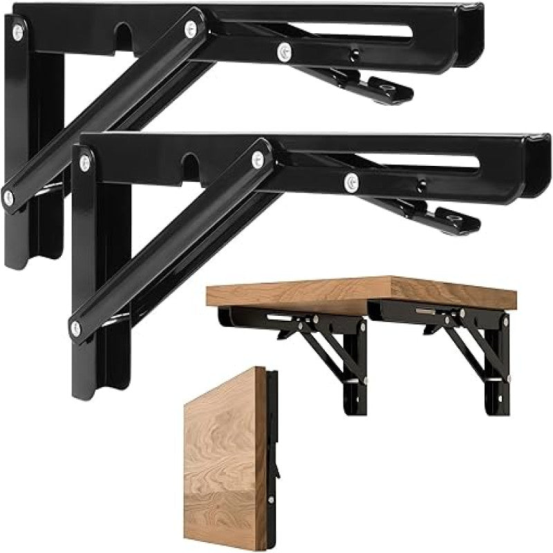 Folding Shelf Brackets Heavy Duty Metal Collapsible Wall Bracket – Pack of 2