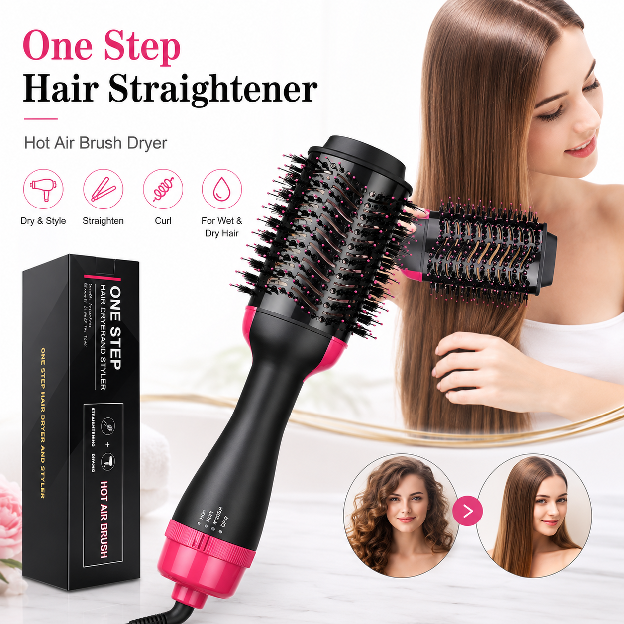 One Step Hair Straightener hot air brush dryer
