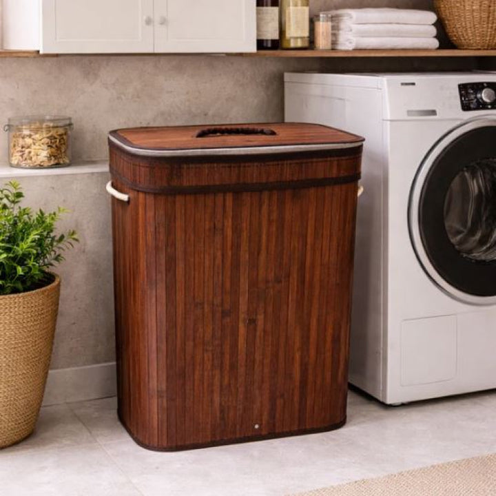 Rectangular Bamboo Laundry Basket for Home Use
