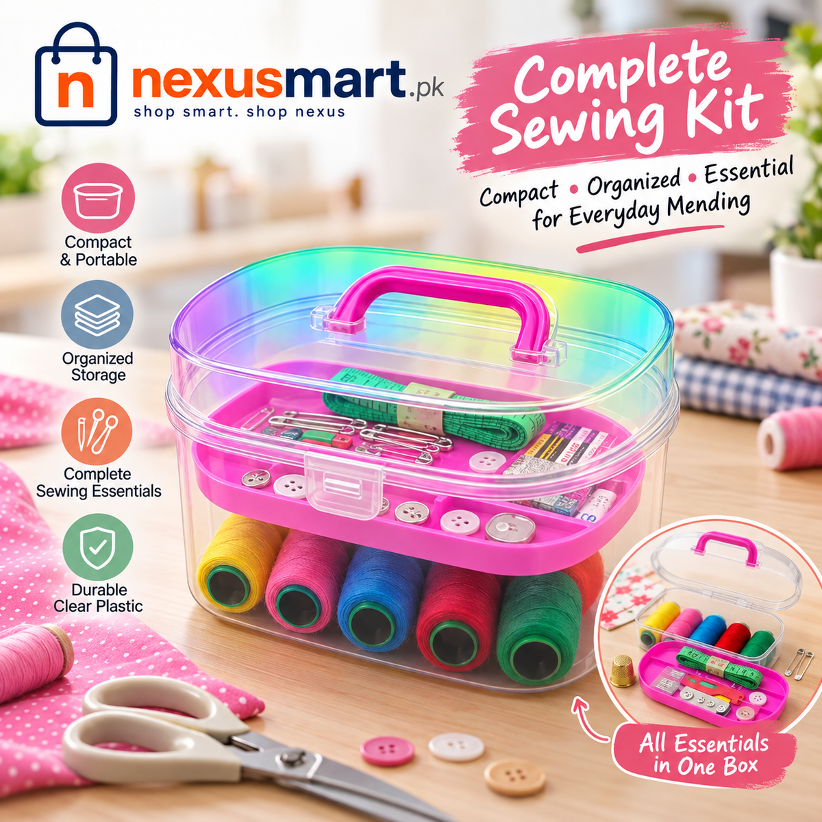 Plastic Sewing Kit Box - NexusMart.pk
