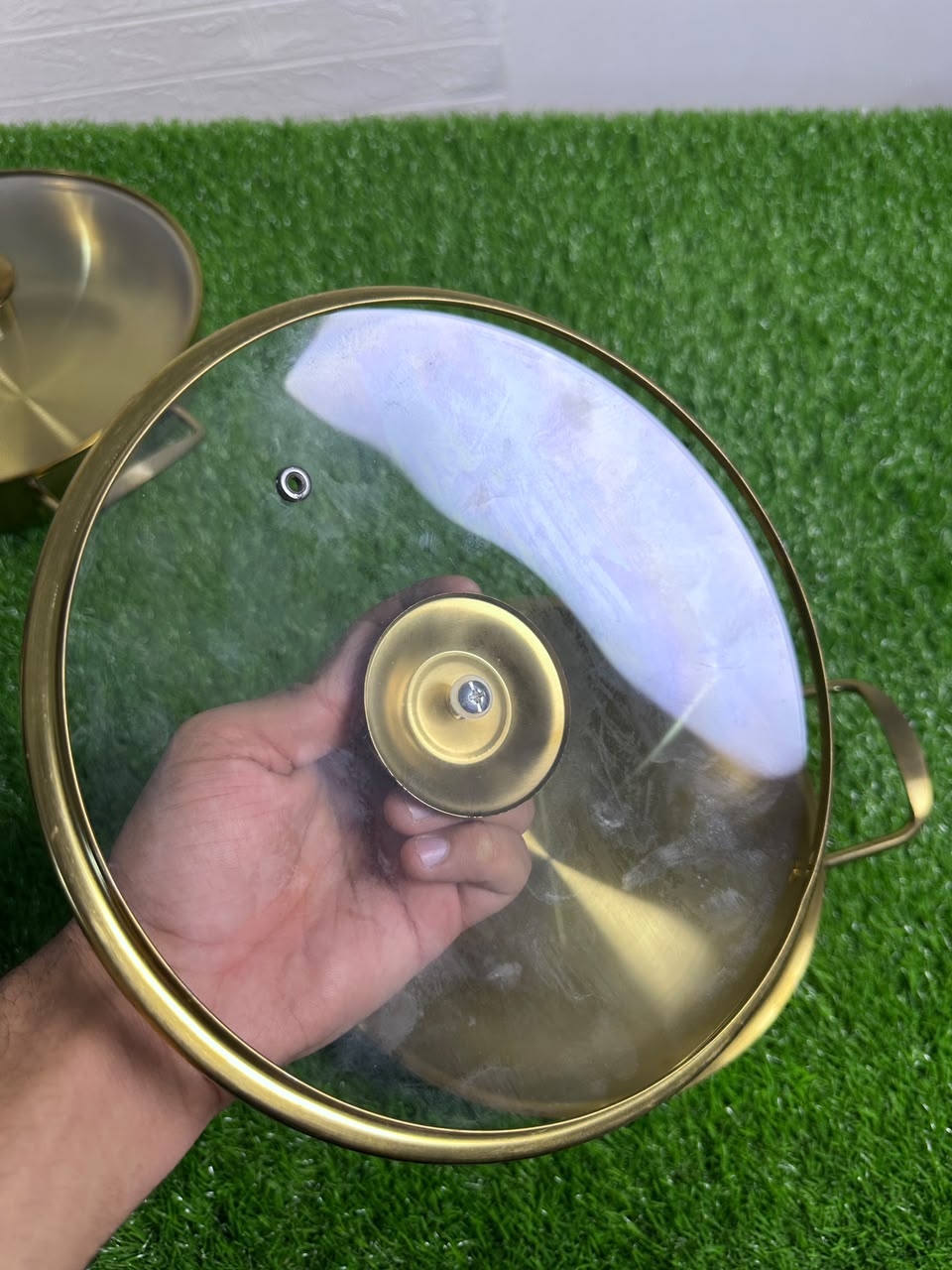 Actual Golden Steel Karahi with Glass Lid – real product photo 4