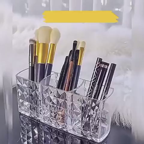 3-Section Diamond Cut Acrylic Makeup Brush Holder