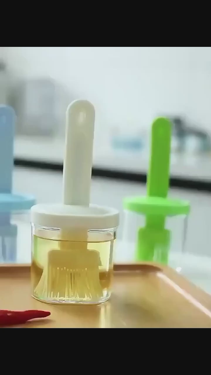 Silicone Oil Brush with Jar – Kitchen Basting Brush for Cooking & BBQ