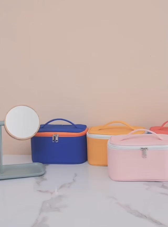 Multicolor PU Leather Cosmetic Box Bag – Large Capacity with Handle