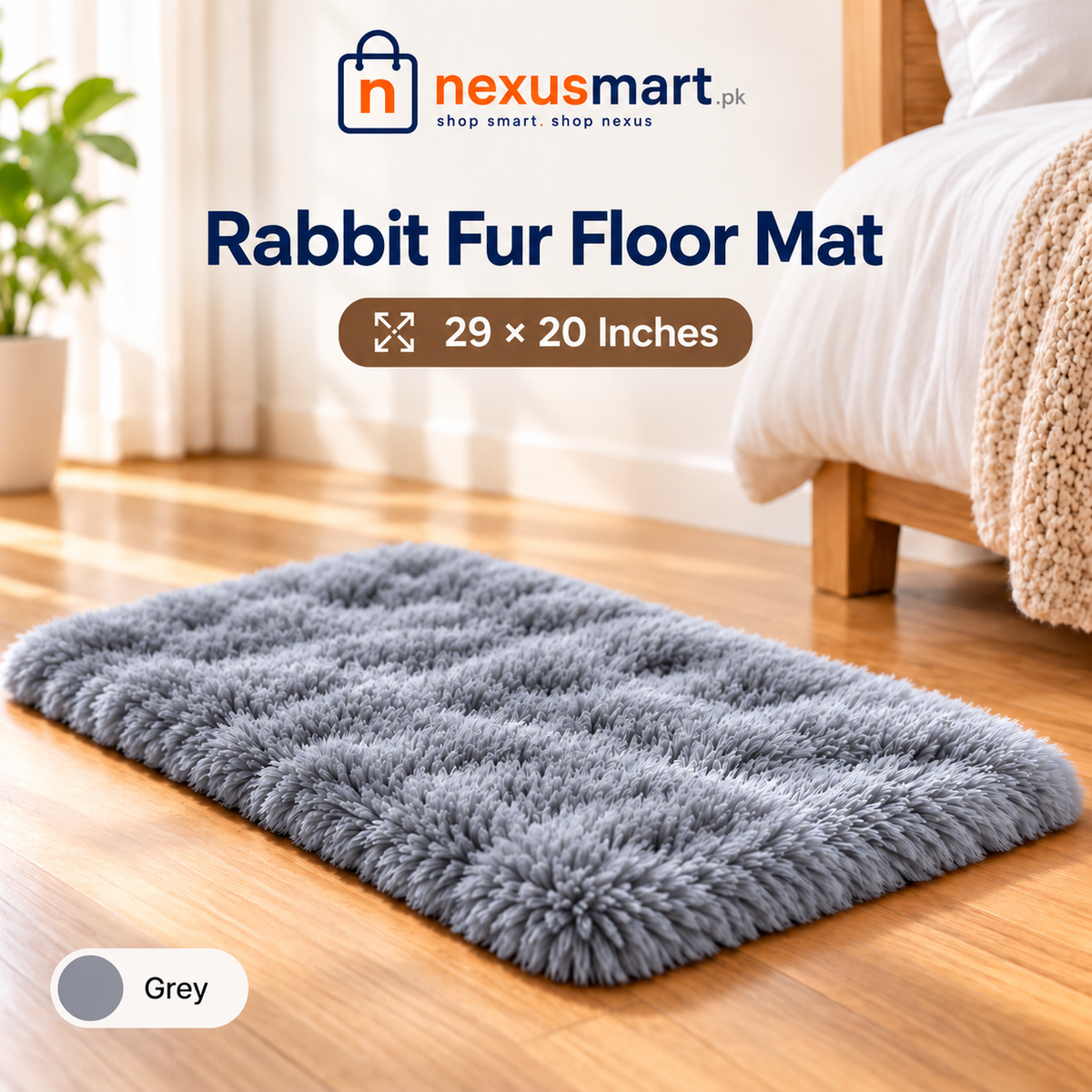 Premium Rabbit Fur-Style Floor Mat 16 x 24 Inches – Soft Plush Bedroom Rug
