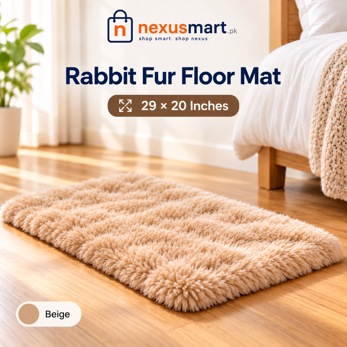 Premium Rabbit Fur-Style Floor Mat 16 x 24 Inches – Soft Plush Bedroom Rug