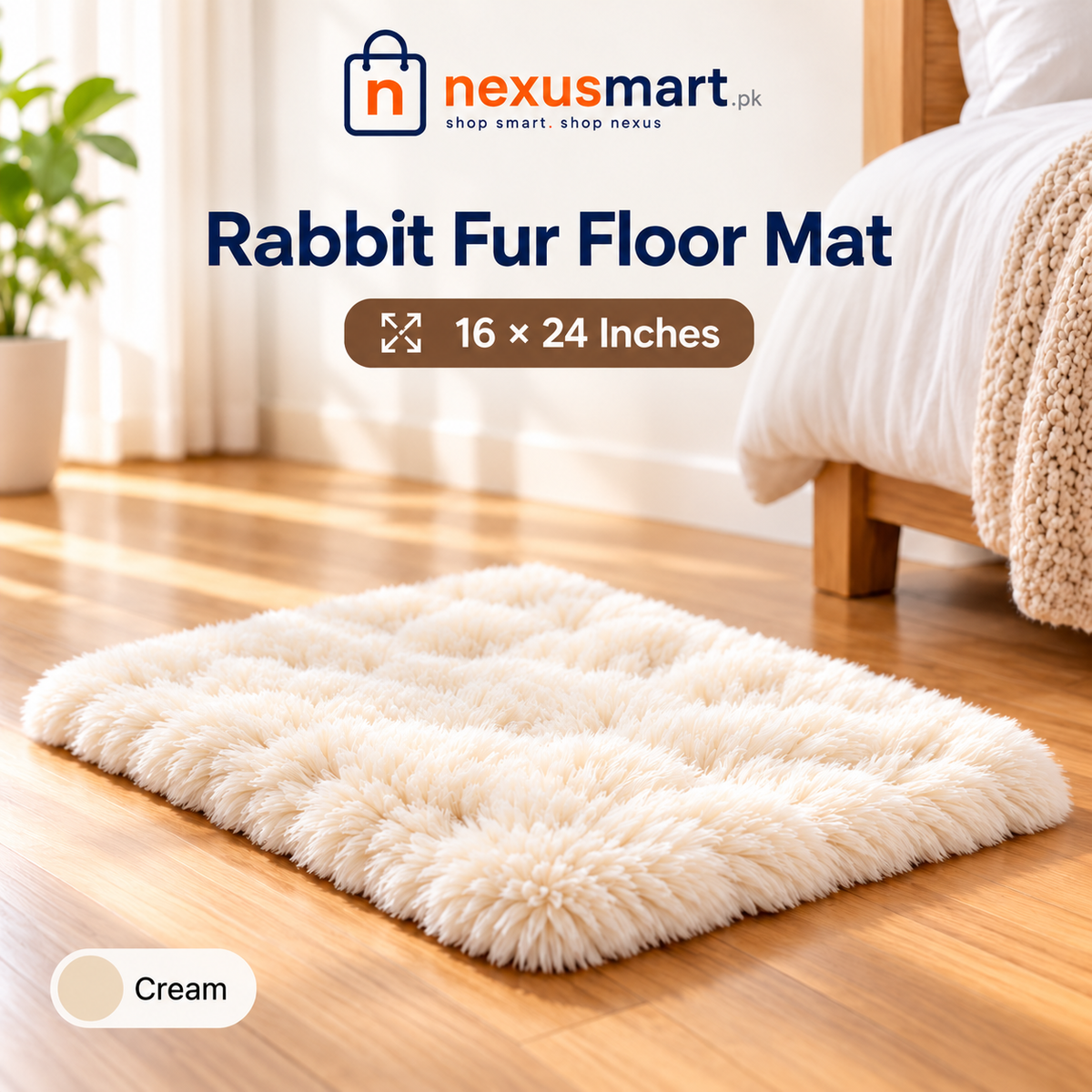 Premium Rabbit Fur-Style Floor Mat 16 x 24 Inches – Soft Plush Bedroom Rug