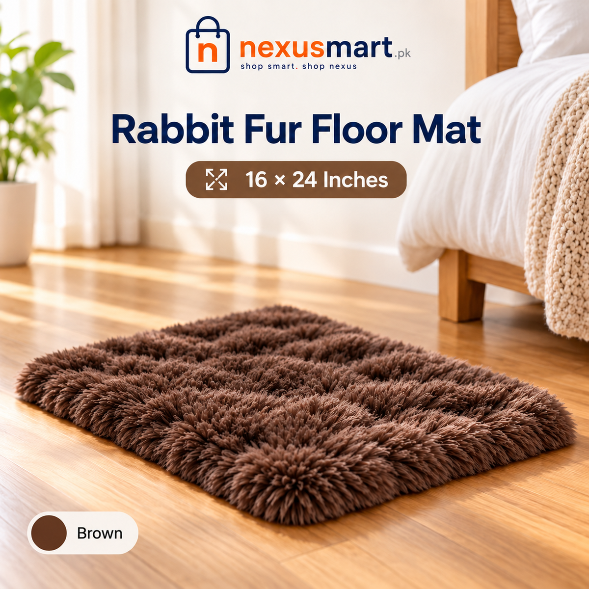 Premium Rabbit Fur-Style Floor Mat 16 x 24 Inches – Soft Plush Bedroom Rug