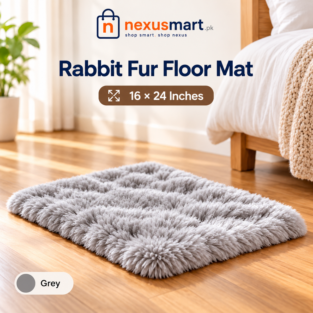 Premium Rabbit Fur-Style Floor Mat 16 x 24 Inches – Soft Plush Bedroom Rug