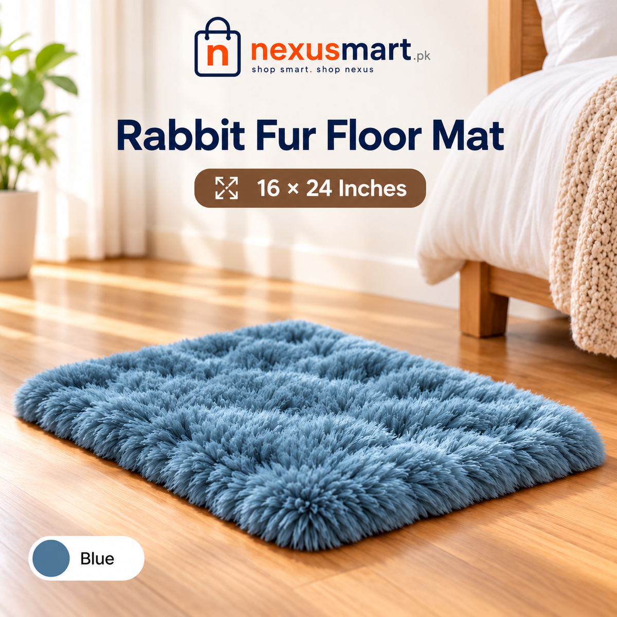 Premium Rabbit Fur-Style Floor Mat 16 x 24 Inches – Soft Plush Bedroom Rug
