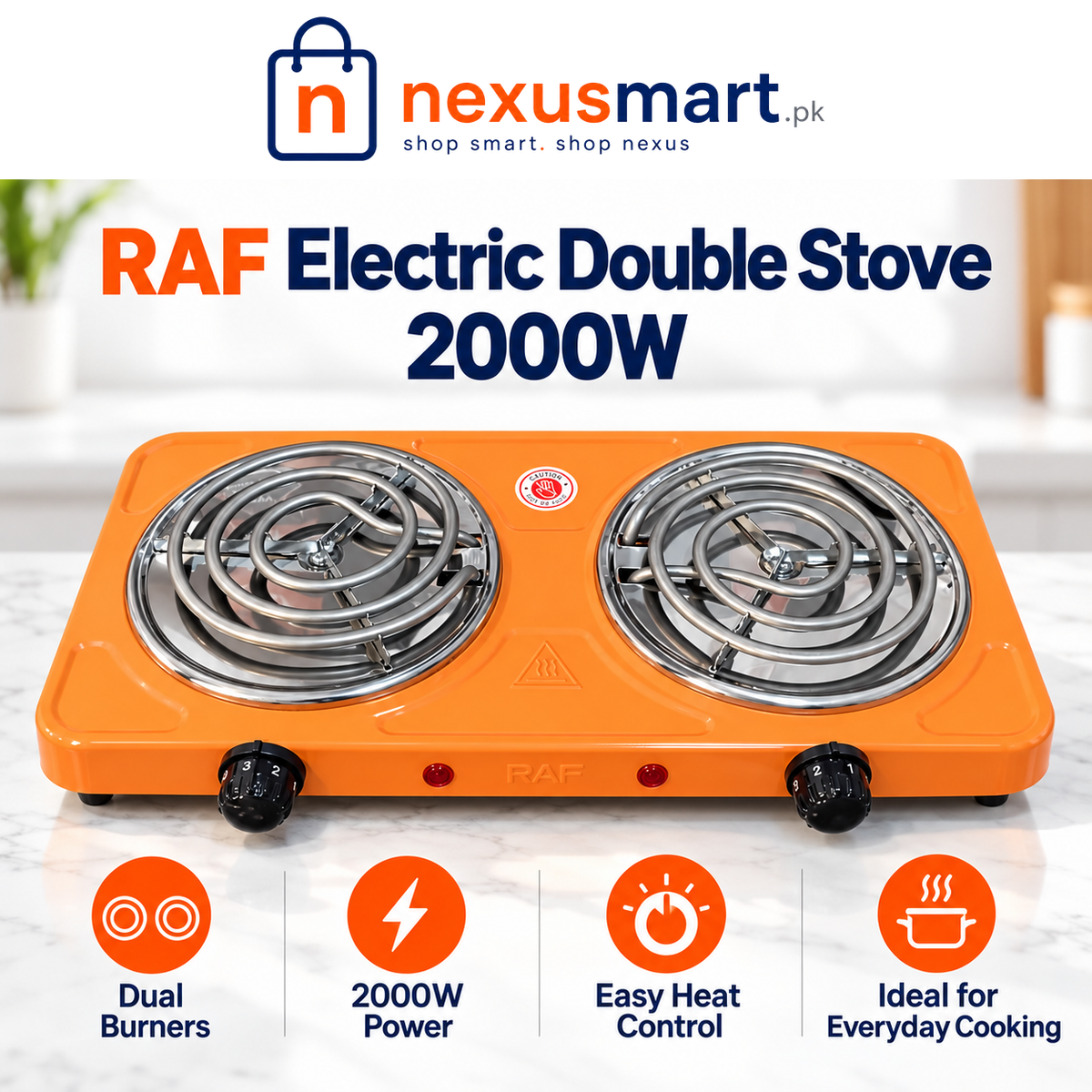 RAF Double Electric Stove 2000W – Dual Coil Hot Plate — NexusMart.pk