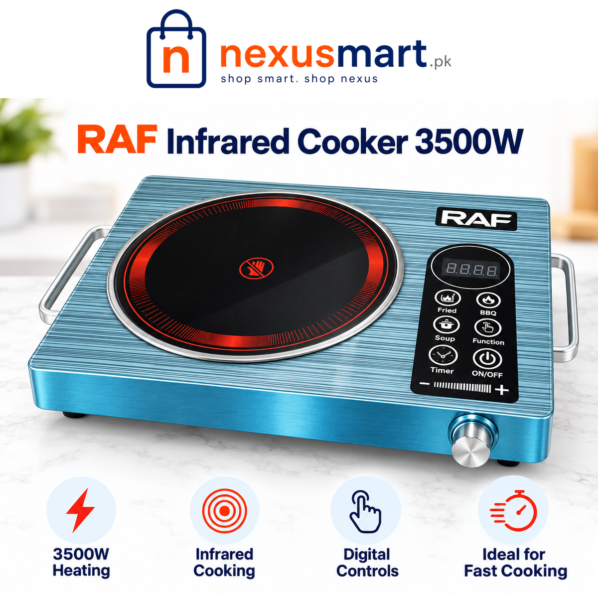 RAF Premium 3500W Infrared Cooker – Digital Control — NexusMart.pk