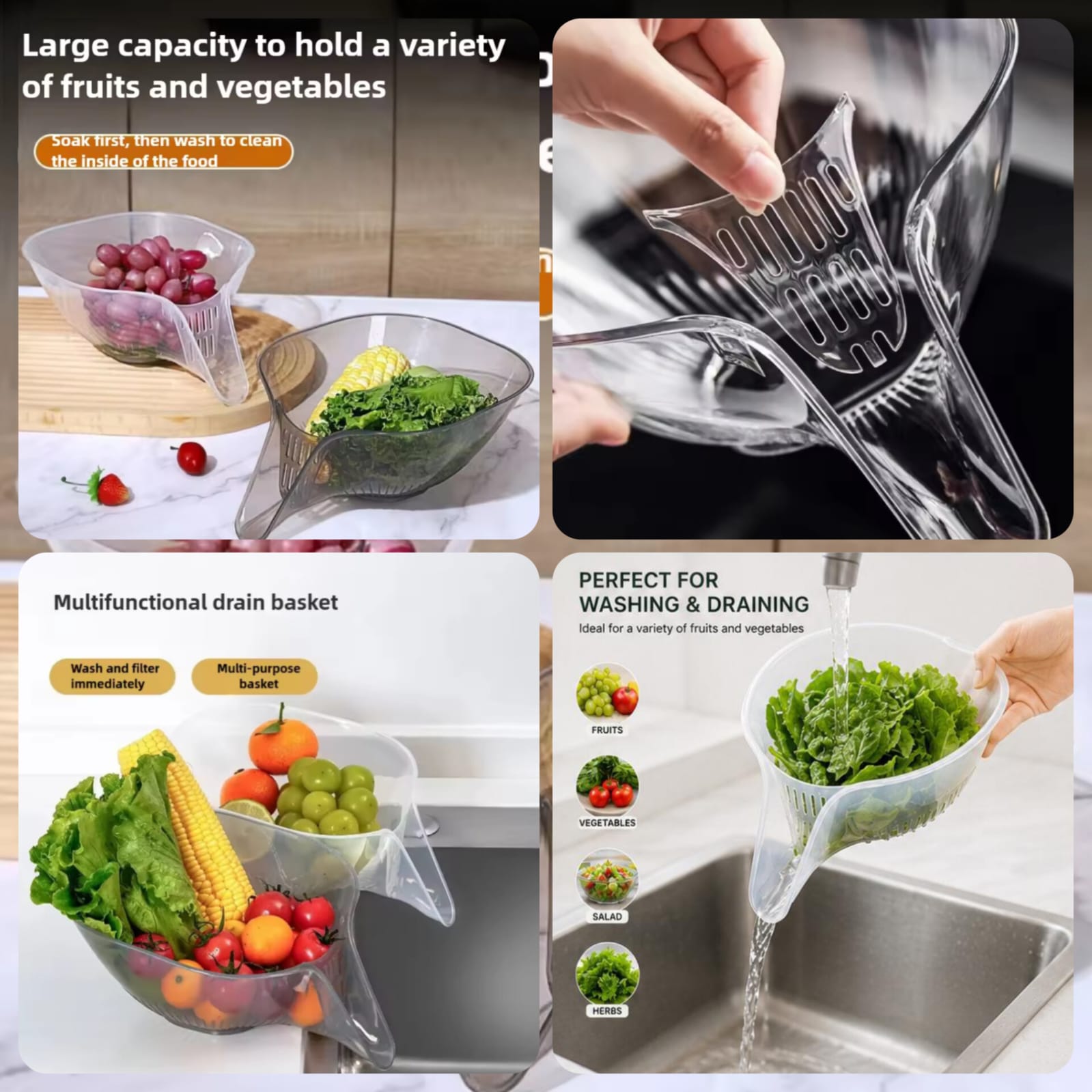 Plastic Fruit & Vegetable Drain Basket Multifunctional Colander Bowl product image - Nexusmart Pakistan