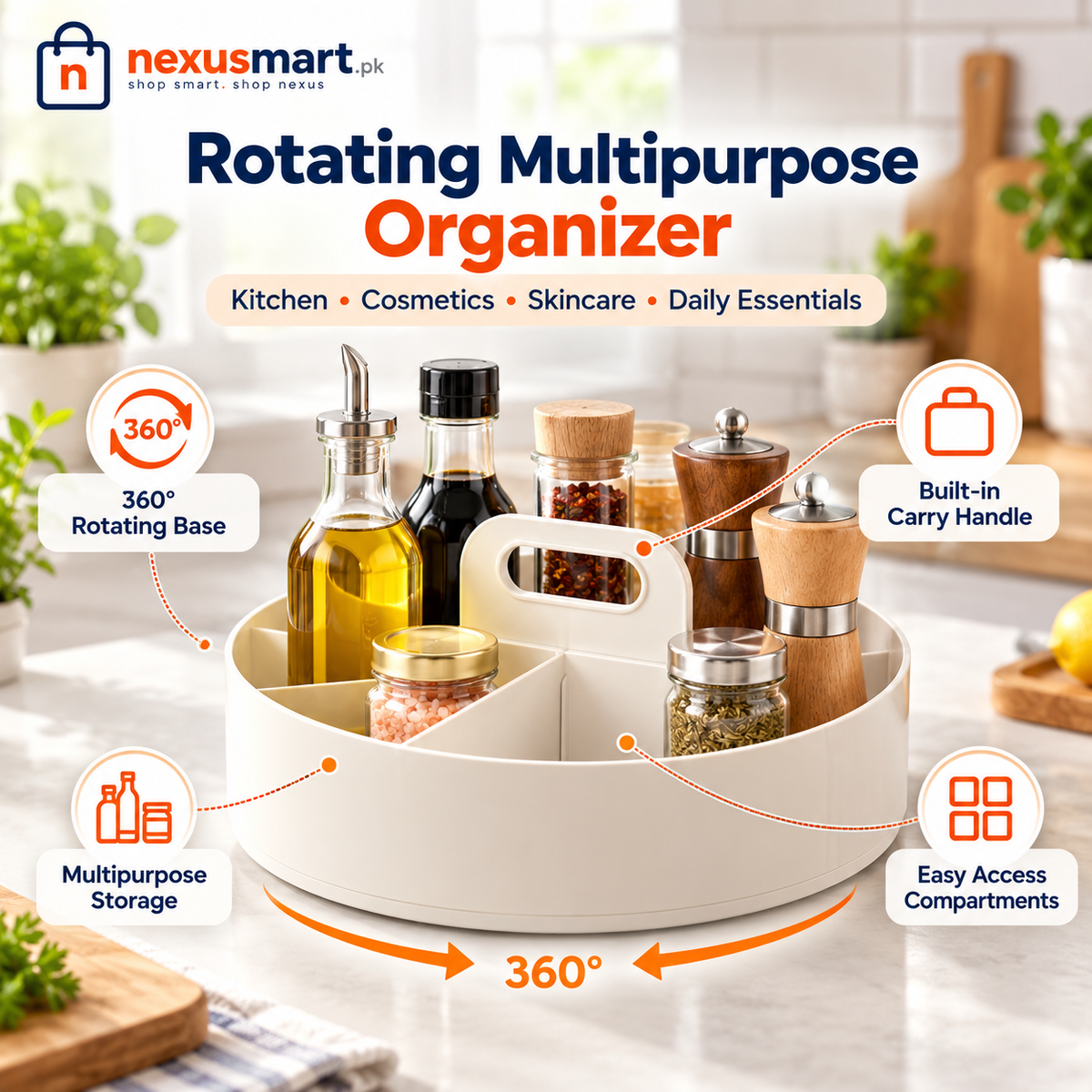 Rotating Multipurpose Organizer with 360-degree base and easy access compartments | NexusMart.pk