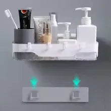 Wall-Mounted Bathroom Shelf with Storage Hooks