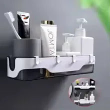 Wall-Mounted Bathroom Shelf with Storage Hooks