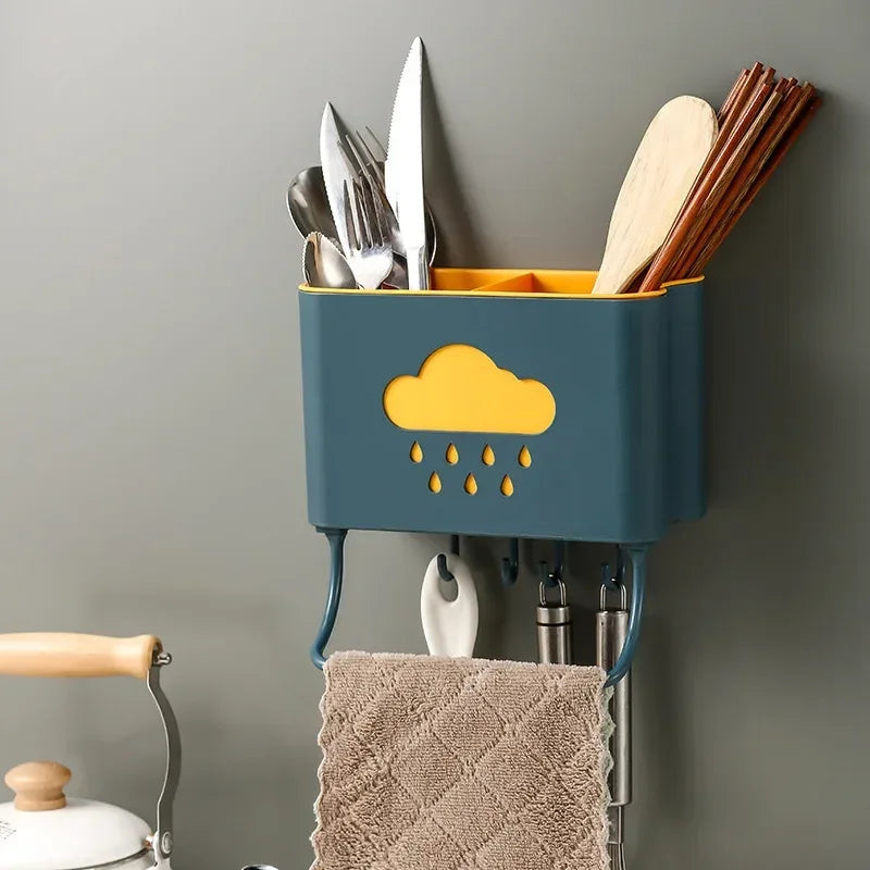 Wall Mounted Kitchen Organizer with Towel Rack